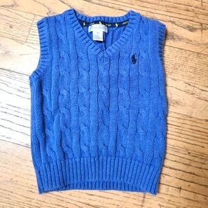 Ralph Lauren blue cable knit sweater vest sleeveless v-neck polo